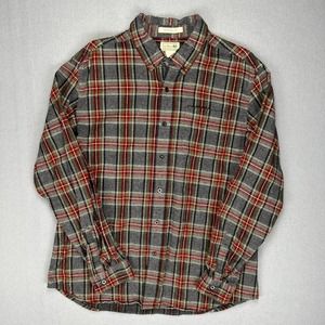 LL Bean Flannel Shirt Mens L -Reg LS Traditional Fit Red Gray Plaid Button Down